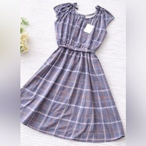 LC Lauren Conrad Plaid Dress NWT Tie Shoulder Flowy Midi Blue XL